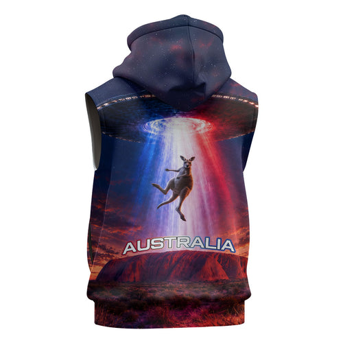 Australia Koala And Kangaroo UFO Sleeveless Hoodie Sci-Fi Galaxy Opera House And Uluru