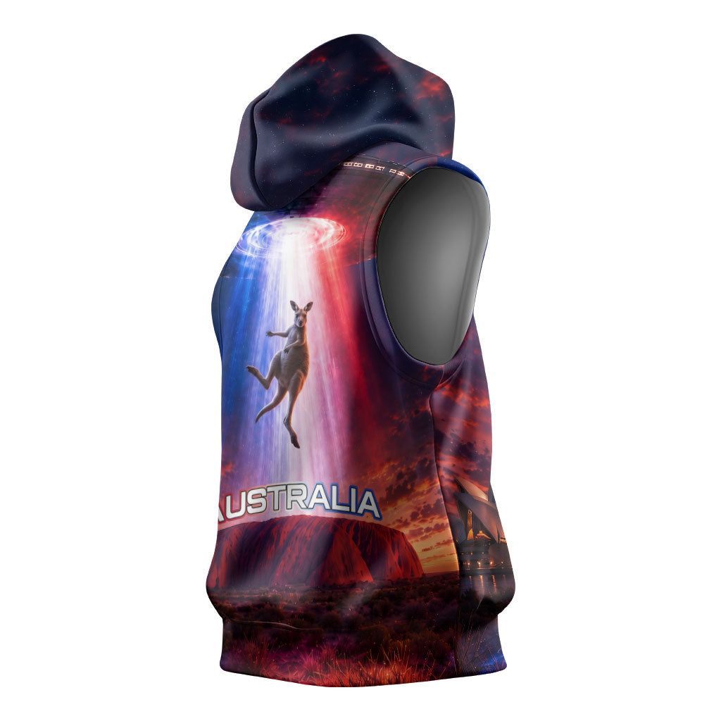 Australia Koala And Kangaroo UFO Sleeveless Hoodie Sci-Fi Galaxy Opera House And Uluru