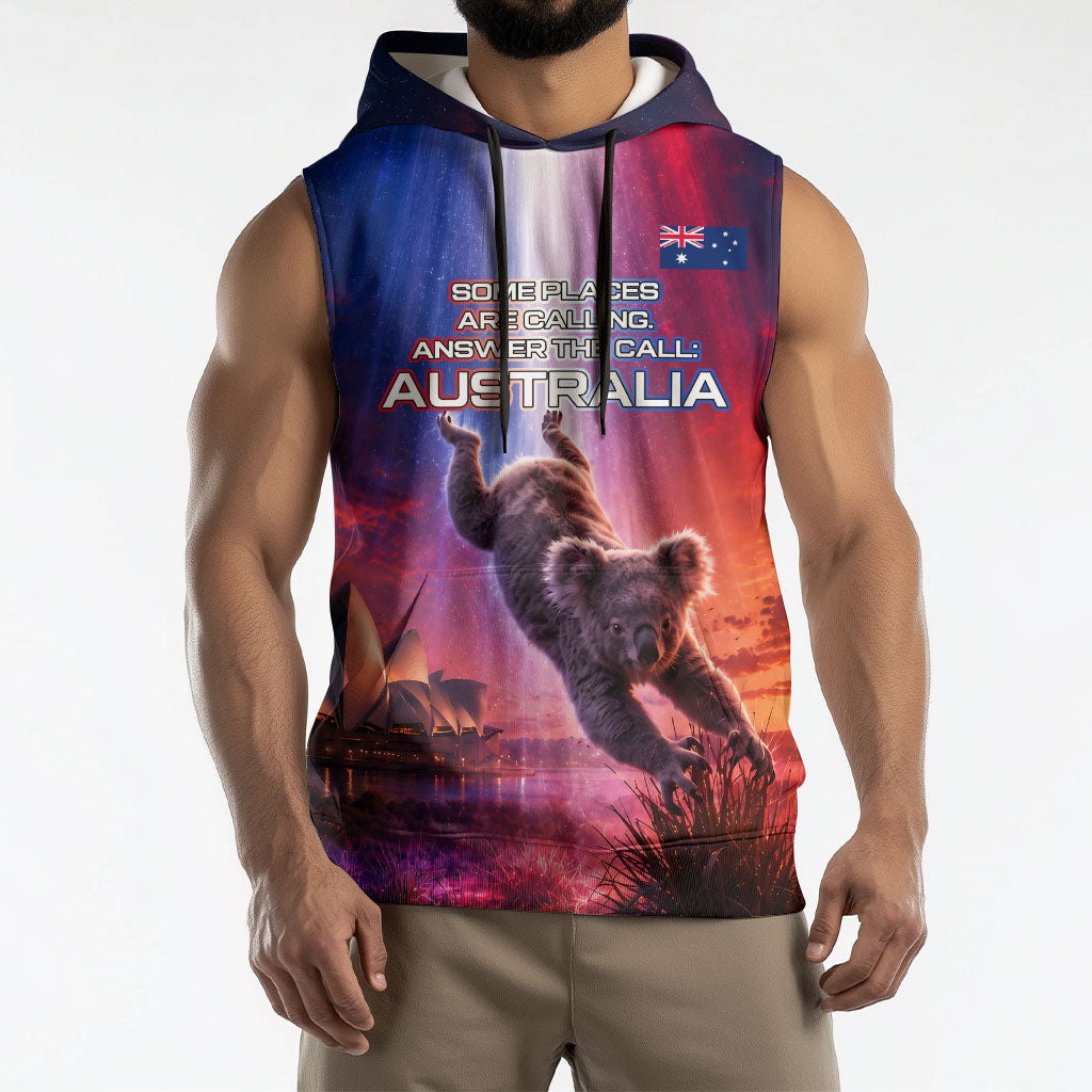 Australia Koala And Kangaroo UFO Sleeveless Hoodie Sci-Fi Galaxy Opera House And Uluru