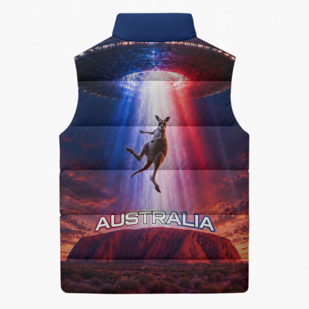 Australia Koala And Kangaroo UFO Sleeveless Puffer Jacket Sci-Fi Galaxy Opera House And Uluru
