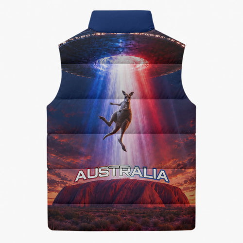 Australia Koala And Kangaroo UFO Sleeveless Puffer Jacket Sci-Fi Galaxy Opera House And Uluru