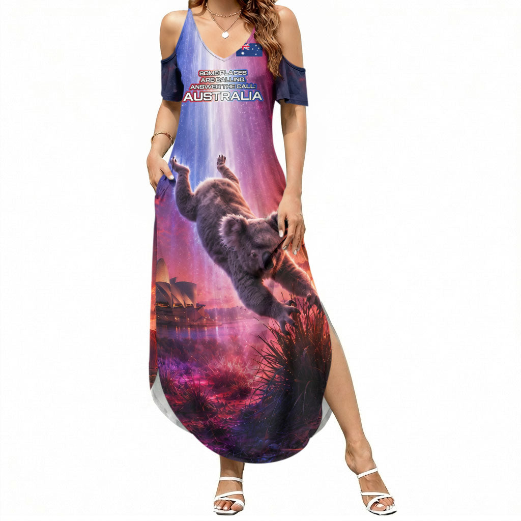 Australia Koala And Kangaroo UFO Summer Maxi Dress Sci-Fi Galaxy Opera House And Uluru