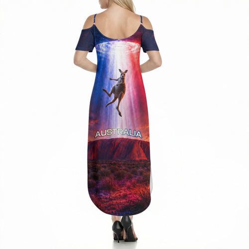 Australia Koala And Kangaroo UFO Summer Maxi Dress Sci-Fi Galaxy Opera House And Uluru