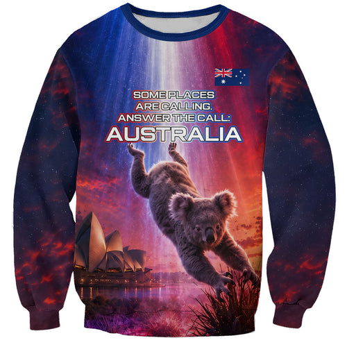Australia Koala And Kangaroo UFO Sweatshirt Sci-Fi Galaxy Opera House And Uluru