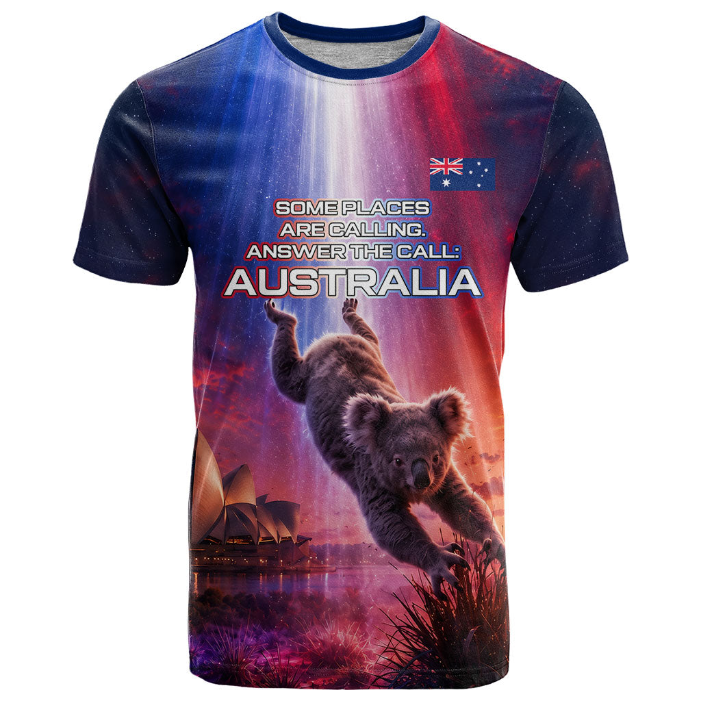 Australia Koala And Kangaroo UFO T Shirt Sci-Fi Galaxy Opera House And Uluru