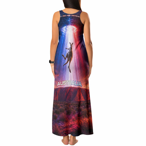 Australia Koala And Kangaroo UFO Tank Maxi Dress Sci-Fi Galaxy Opera House And Uluru