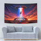 Australia Koala And Kangaroo UFO Tapestry Sci-Fi Galaxy Opera House And Uluru