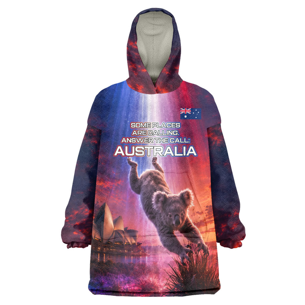 Australia Koala And Kangaroo UFO Wearable Blanket Hoodie Sci-Fi Galaxy Opera House And Uluru