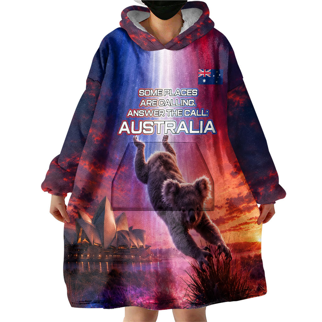 Australia Koala And Kangaroo UFO Wearable Blanket Hoodie Sci-Fi Galaxy Opera House And Uluru