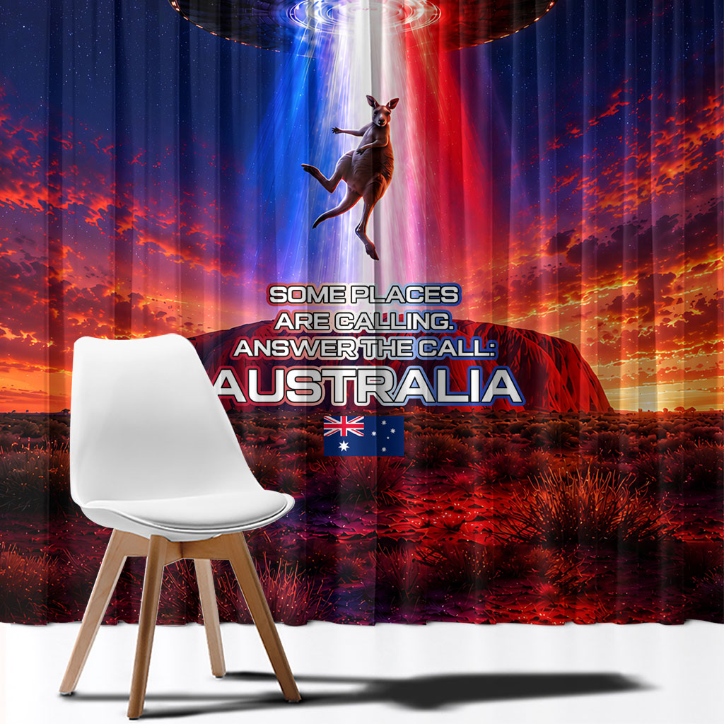 Australia Koala And Kangaroo UFO Window Curtain Sci-Fi Galaxy Opera House And Uluru