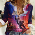 Australia Koala And Kangaroo UFO Women Casual Shirt Sci-Fi Galaxy Opera House And Uluru