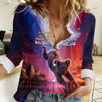 Australia Koala And Kangaroo UFO Women Casual Shirt Sci-Fi Galaxy Opera House And Uluru