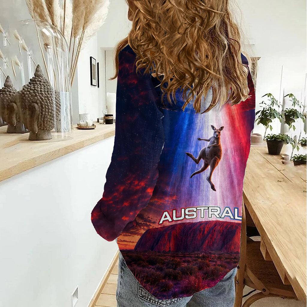 Australia Koala And Kangaroo UFO Women Casual Shirt Sci-Fi Galaxy Opera House And Uluru