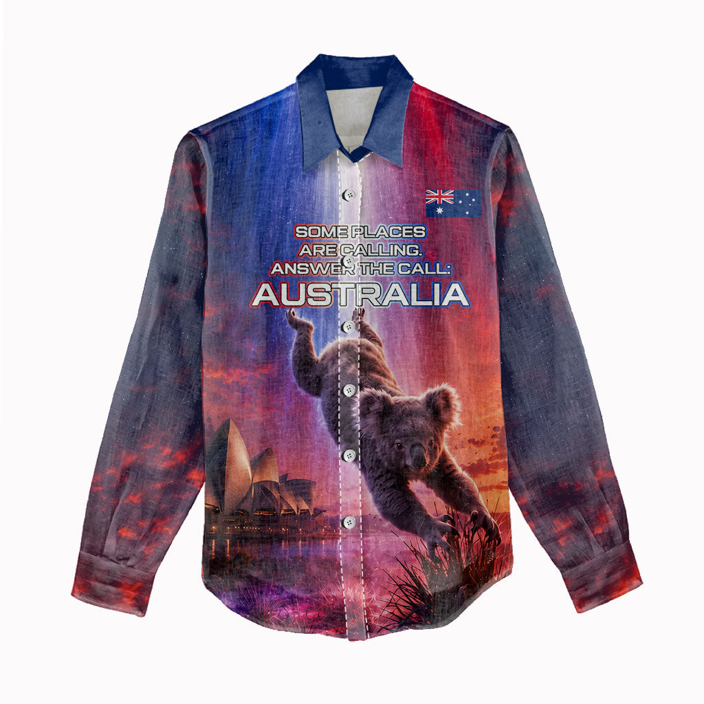 Australia Koala And Kangaroo UFO Women Casual Shirt Sci-Fi Galaxy Opera House And Uluru