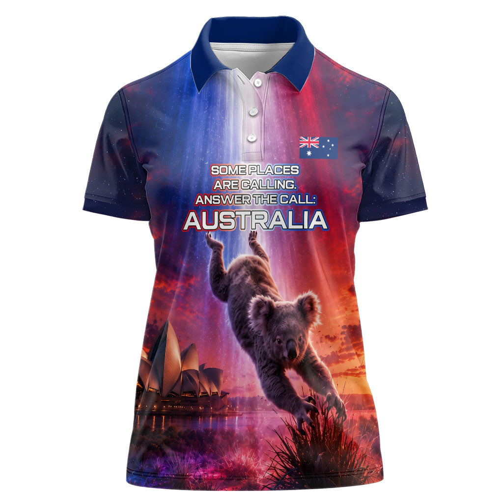 Australia Koala And Kangaroo UFO Women Polo Shirt Sci-Fi Galaxy Opera House And Uluru
