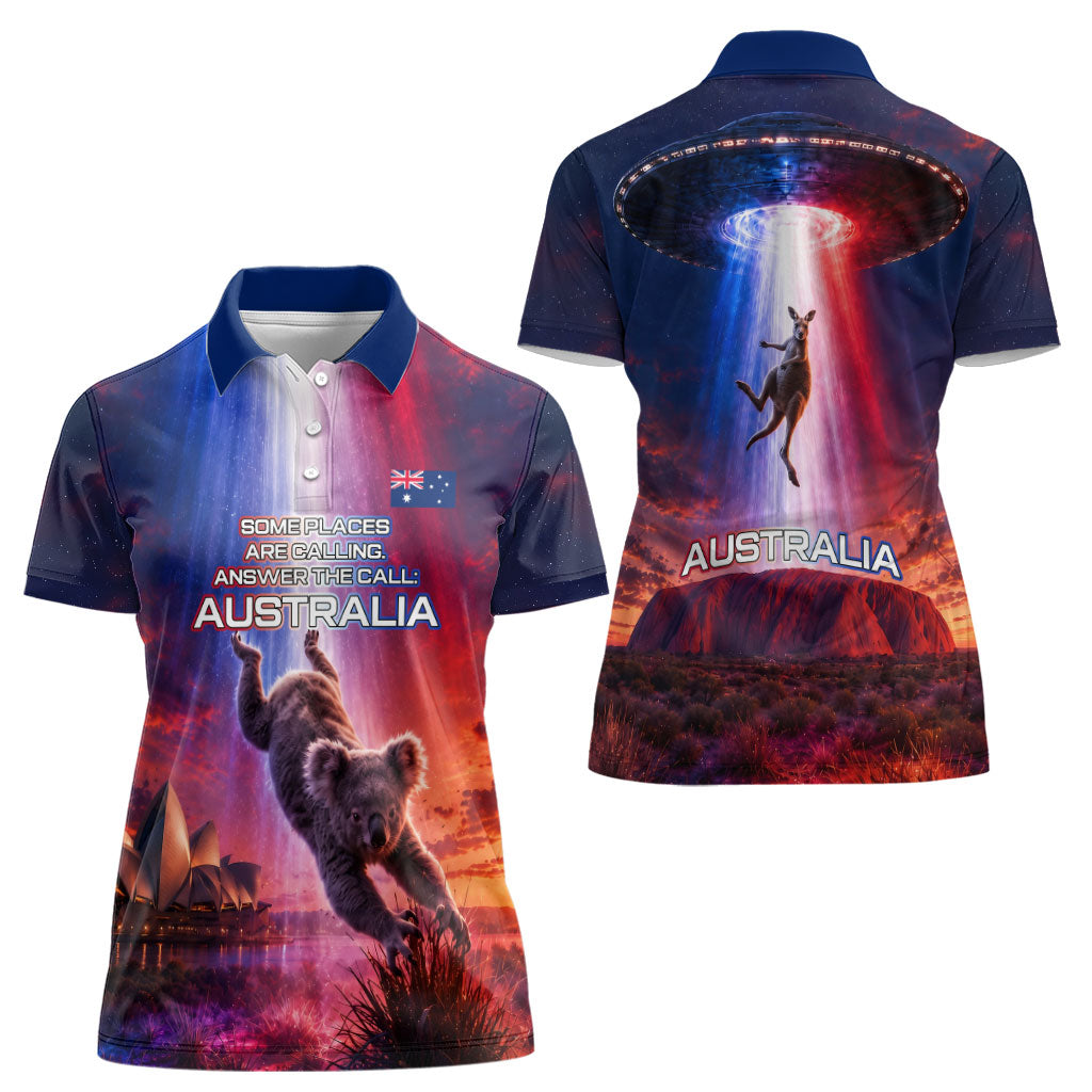 Australia Koala And Kangaroo UFO Women Polo Shirt Sci-Fi Galaxy Opera House And Uluru