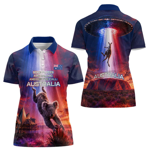 Australia Koala And Kangaroo UFO Women Polo Shirt Sci-Fi Galaxy Opera House And Uluru
