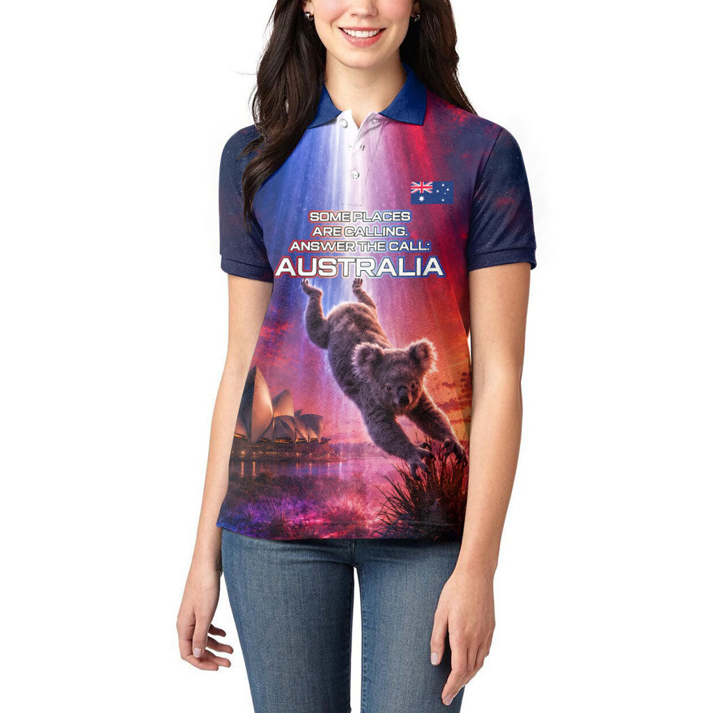 Australia Koala And Kangaroo UFO Women Polo Shirt Sci-Fi Galaxy Opera House And Uluru