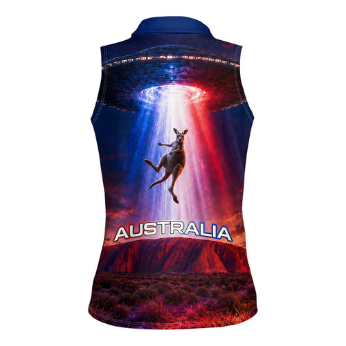 Australia Koala And Kangaroo UFO Women Sleeveless Polo Shirt Sci-Fi Galaxy Opera House And Uluru