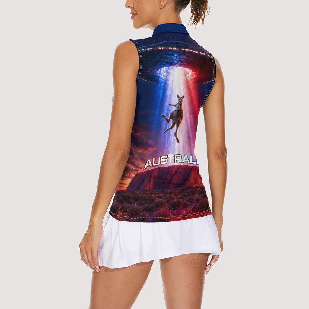 Australia Koala And Kangaroo UFO Women Sleeveless Polo Shirt Sci-Fi Galaxy Opera House And Uluru