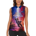 Australia Koala And Kangaroo UFO Women Sleeveless Polo Shirt Sci-Fi Galaxy Opera House And Uluru