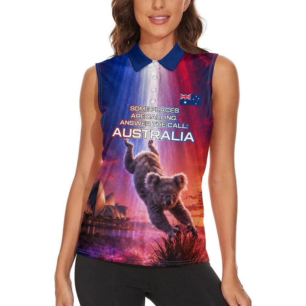 Australia Koala And Kangaroo UFO Women Sleeveless Polo Shirt Sci-Fi Galaxy Opera House And Uluru