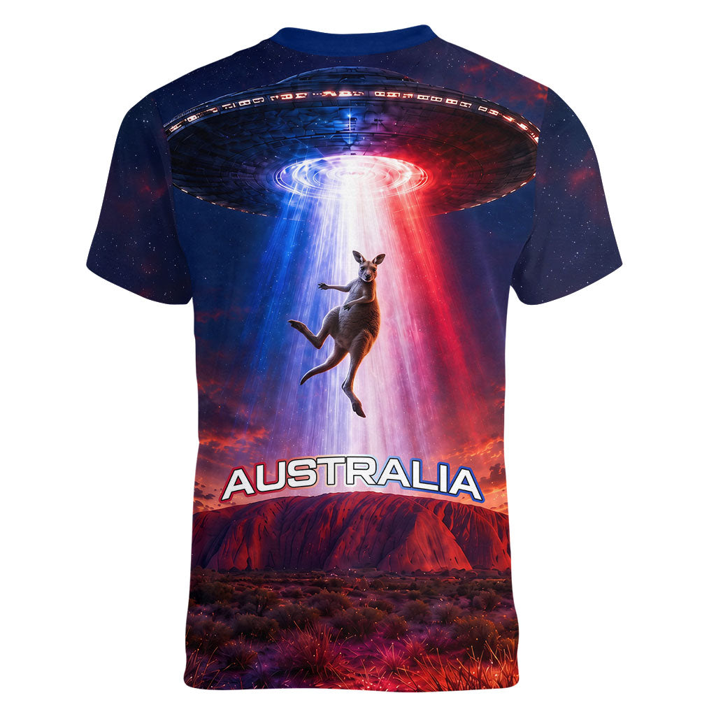 Australia Koala And Kangaroo UFO Women V-Neck T-Shirt Sci-Fi Galaxy Opera House And Uluru