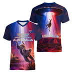 Australia Koala And Kangaroo UFO Women V-Neck T-Shirt Sci-Fi Galaxy Opera House And Uluru