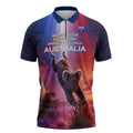 Australia Koala And Kangaroo UFO Zipper Polo Shirt Sci-Fi Galaxy Opera House And Uluru