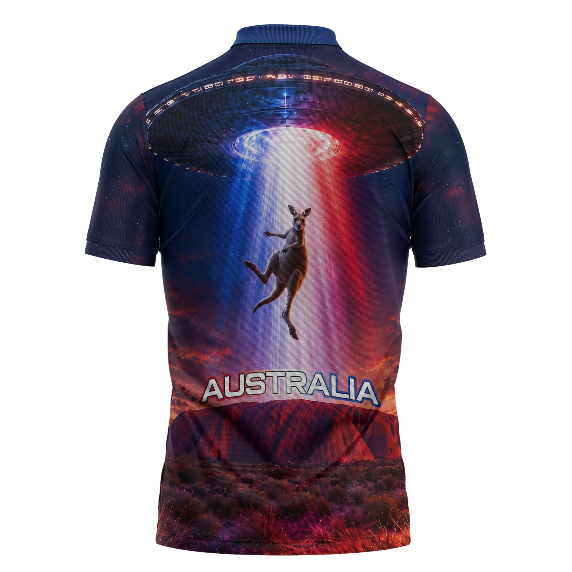 Australia Koala And Kangaroo UFO Zipper Polo Shirt Sci-Fi Galaxy Opera House And Uluru
