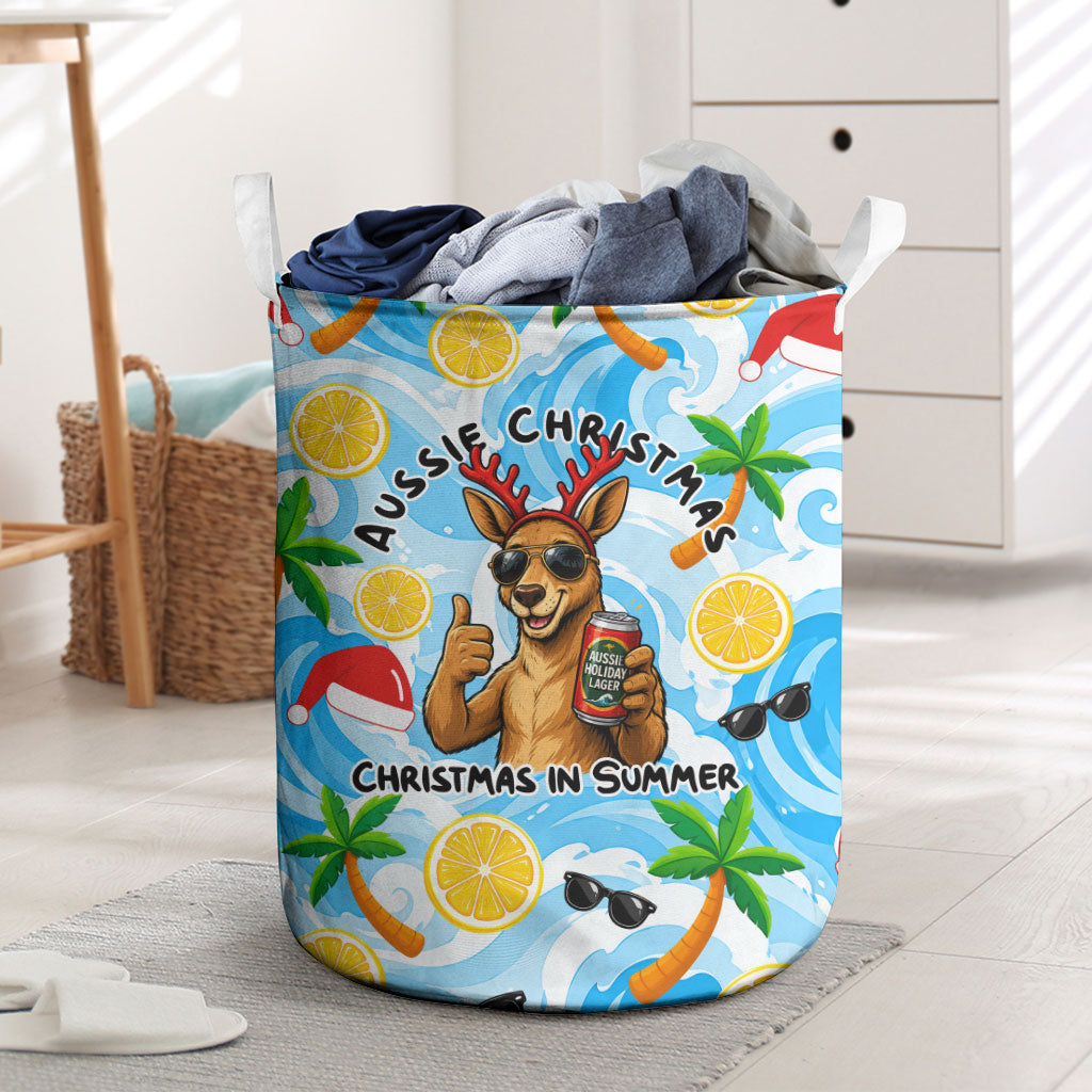 Aussie Christmas In Summer Laundry Basket Surfing Santa And Kangaroo - Tropical Cartoon Beach