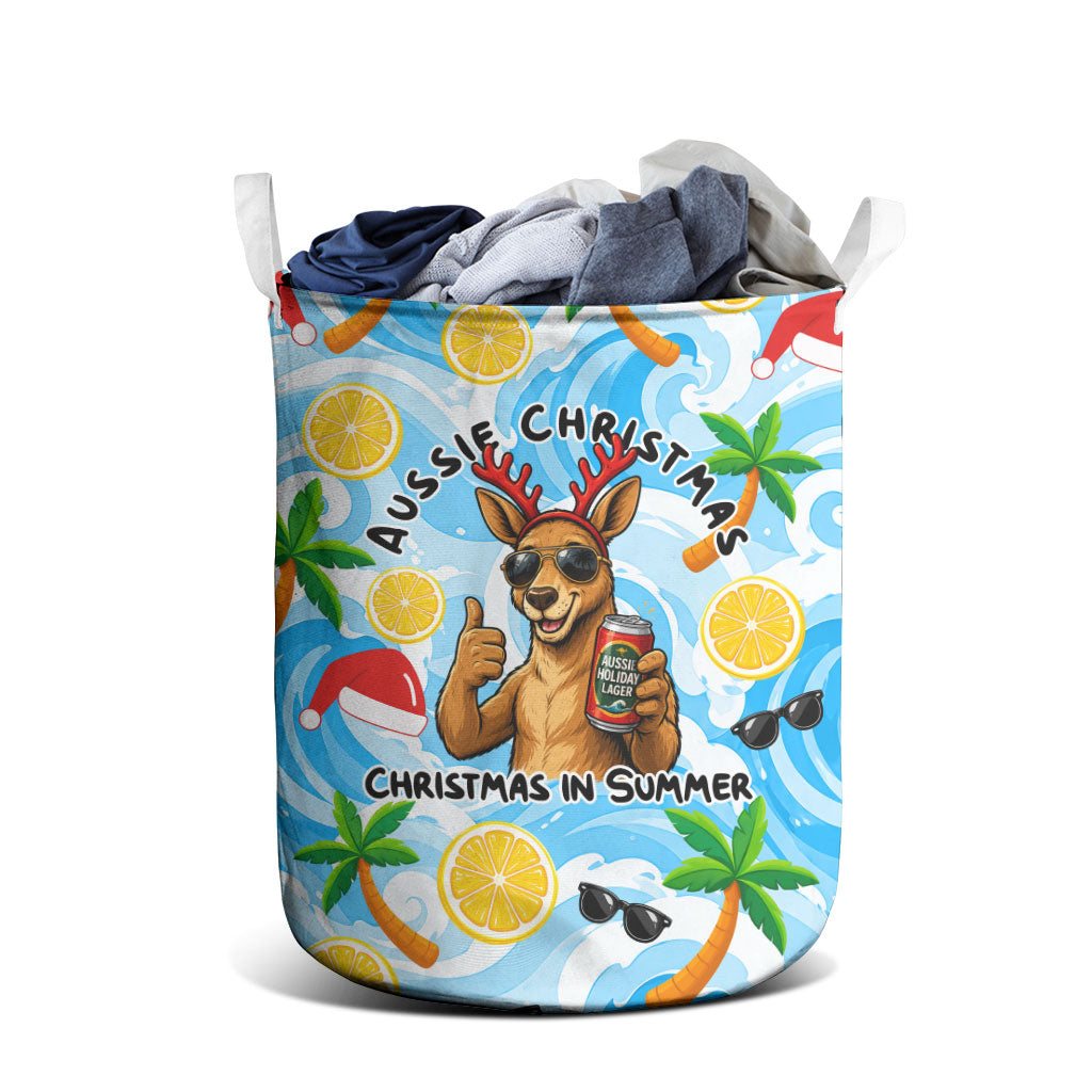 Aussie Christmas In Summer Laundry Basket Surfing Santa And Kangaroo - Tropical Cartoon Beach