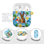 Aussie Christmas In Summer AirPods Case Surfing Santa And Kangaroo - Tropical Cartoon Beach