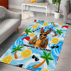 Aussie Christmas In Summer Area Rug Surfing Santa And Kangaroo - Tropical Cartoon Beach