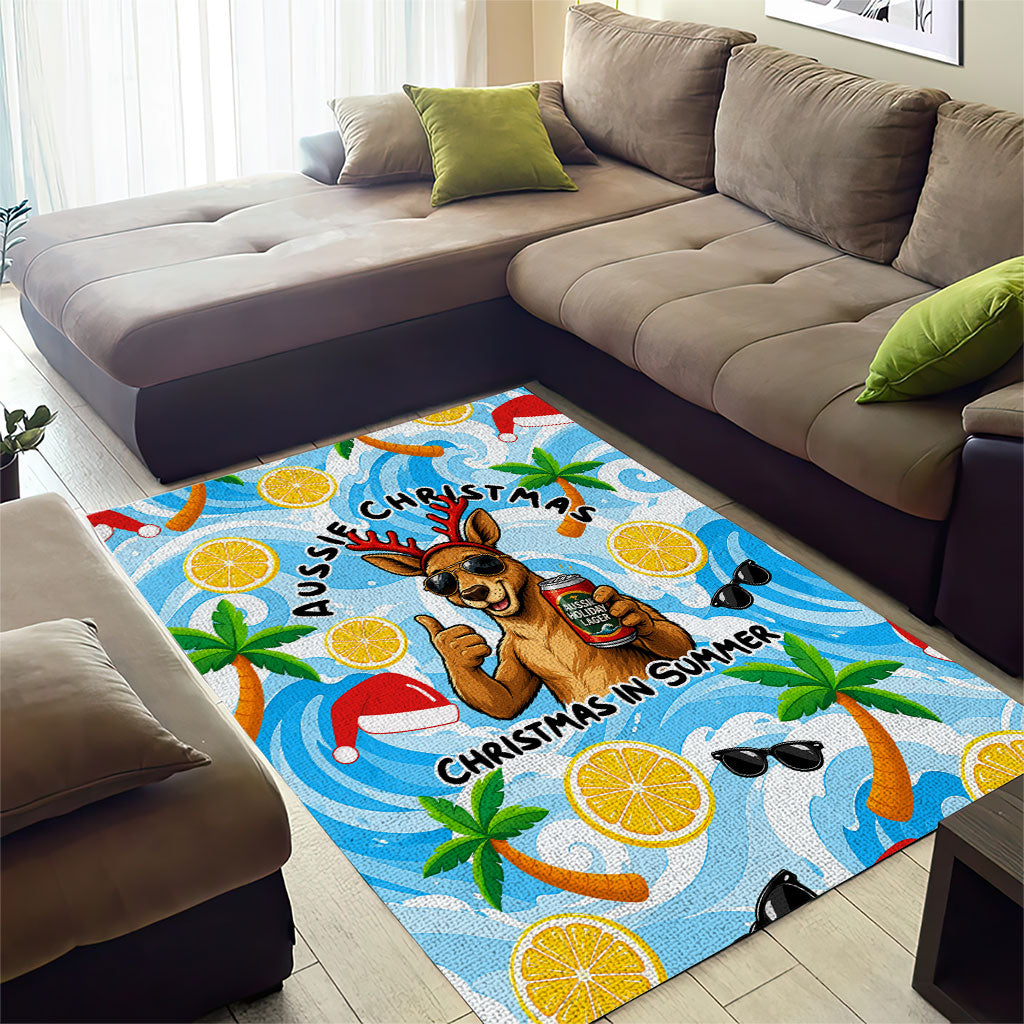 Aussie Christmas In Summer Area Rug Surfing Santa And Kangaroo - Tropical Cartoon Beach