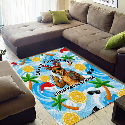 Aussie Christmas In Summer Area Rug Surfing Santa And Kangaroo - Tropical Cartoon Beach
