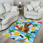 Aussie Christmas In Summer Area Rug Surfing Santa And Kangaroo - Tropical Cartoon Beach
