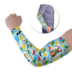 Aussie Christmas In Summer Arm Sleeves Surfing Santa And Kangaroo - Tropical Cartoon Beach