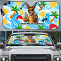 Aussie Christmas In Summer Auto Sun Shade Surfing Santa And Kangaroo - Tropical Cartoon Beach