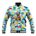 Aussie Christmas In Summer Baseball Jacket Surfing Santa And Kangaroo - Tropical Cartoon Beach