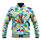 Aussie Christmas In Summer Baseball Jacket Surfing Santa And Kangaroo - Tropical Cartoon Beach