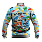 Aussie Christmas In Summer Baseball Jacket Surfing Santa And Kangaroo - Tropical Cartoon Beach