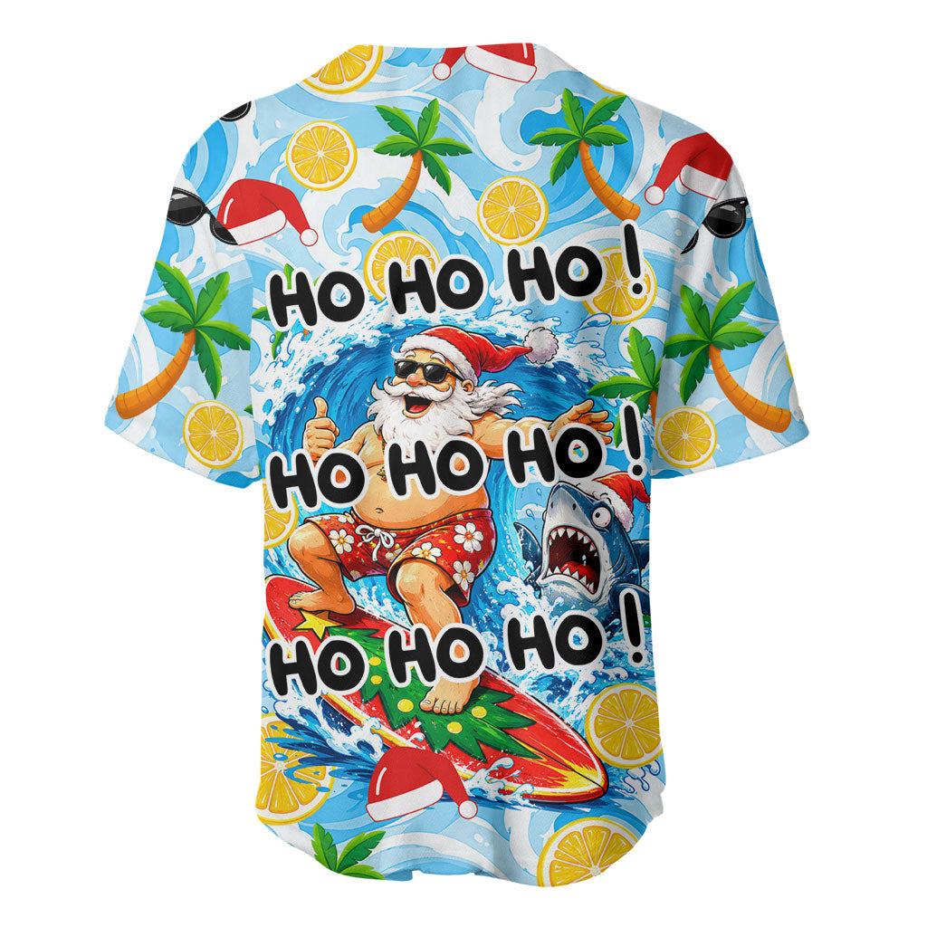 Aussie Christmas In Summer Baseball Jersey Surfing Santa And Kangaroo - Tropical Cartoon Beach