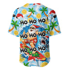 Aussie Christmas In Summer Baseball Jersey Surfing Santa And Kangaroo - Tropical Cartoon Beach