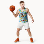 Aussie Christmas In Summer Basketball Jersey Surfing Santa And Kangaroo - Tropical Cartoon Beach