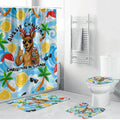 Aussie Christmas In Summer Bathroom Set Surfing Santa And Kangaroo - Tropical Cartoon Beach