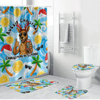Aussie Christmas In Summer Bathroom Set Surfing Santa And Kangaroo - Tropical Cartoon Beach