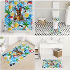Aussie Christmas In Summer Bathroom Set Surfing Santa And Kangaroo - Tropical Cartoon Beach