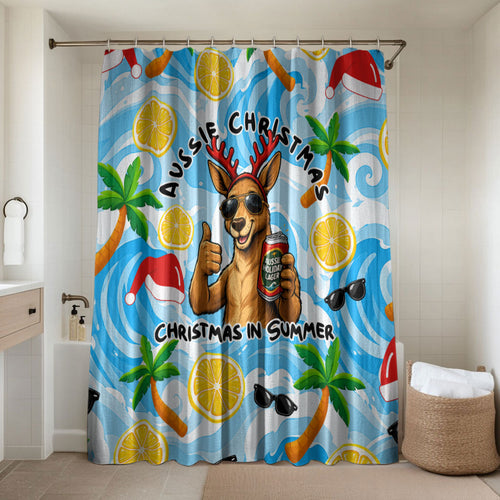 Aussie Christmas In Summer Bathroom Set Surfing Santa And Kangaroo - Tropical Cartoon Beach