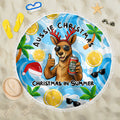 Aussie Christmas In Summer Beach Blanket Surfing Santa And Kangaroo - Tropical Cartoon Beach